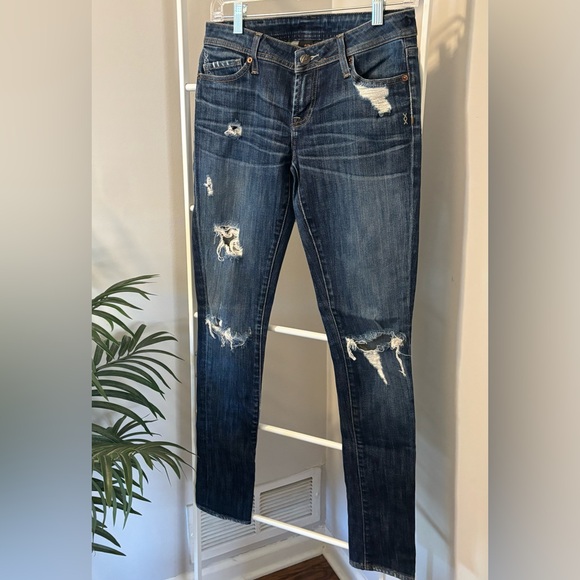 Genetic Denim Denim - Genetic Denim Dark Blue Distressed Skinny Jeans
